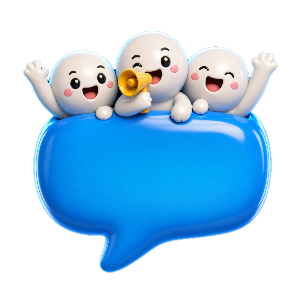 The Grouper logo as a 3D speech bubble with three callers cheering